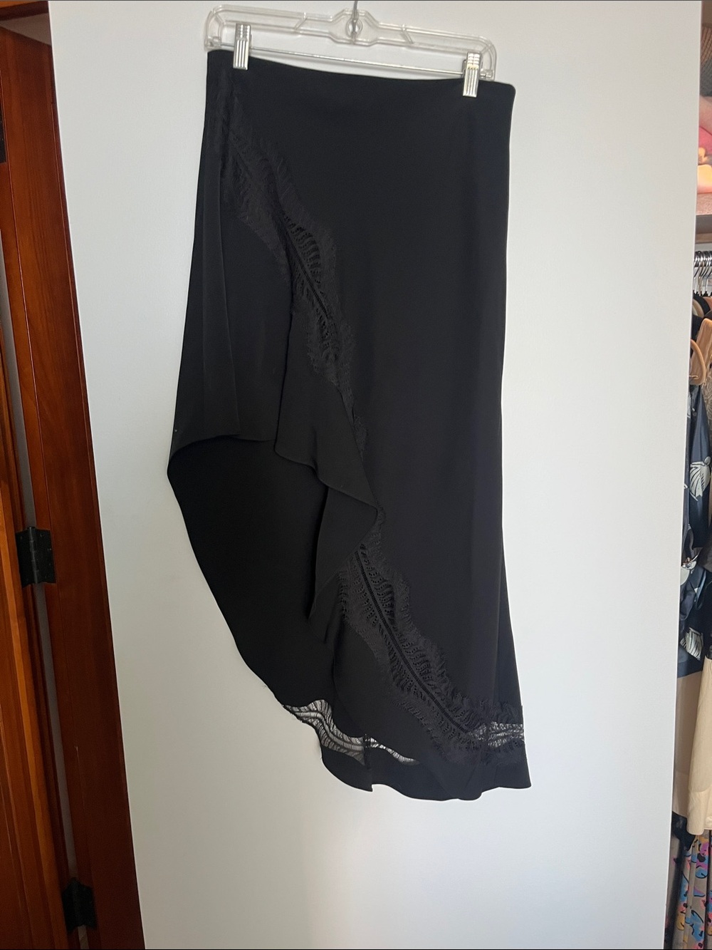 ALC  SEXY, Leggy Black Ruffle Asymmetrical Midi Skirt